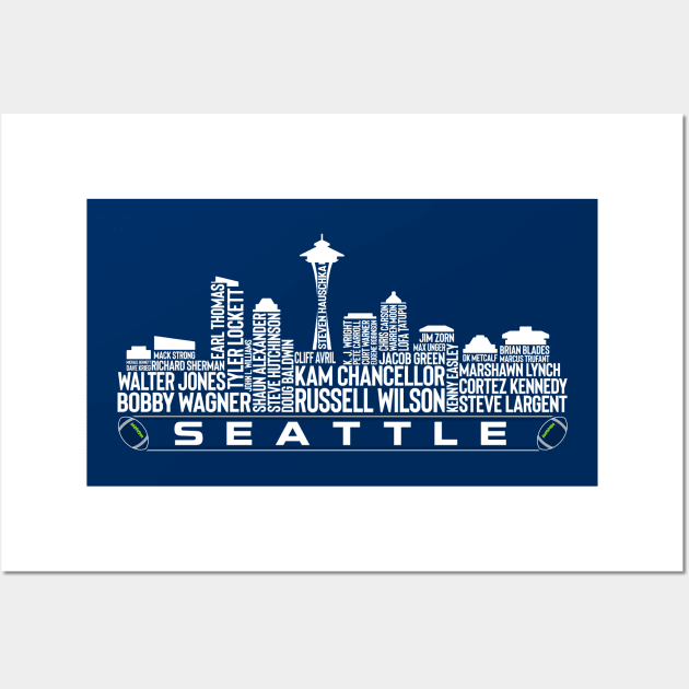 Seattle Football Team All Time Legends, Seattle City Skyline Wall Art by Legend Skyline